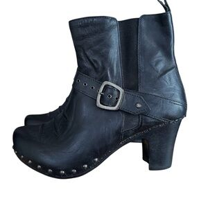 DANSKO Reegan Black Leather Studded Clog Ankle Boots Buckle Moto Witchy Comfort